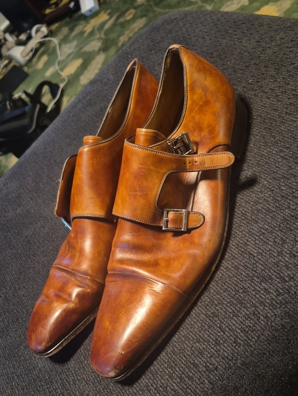 Magnanni Cognac Leather Double Monk Strap Shoes